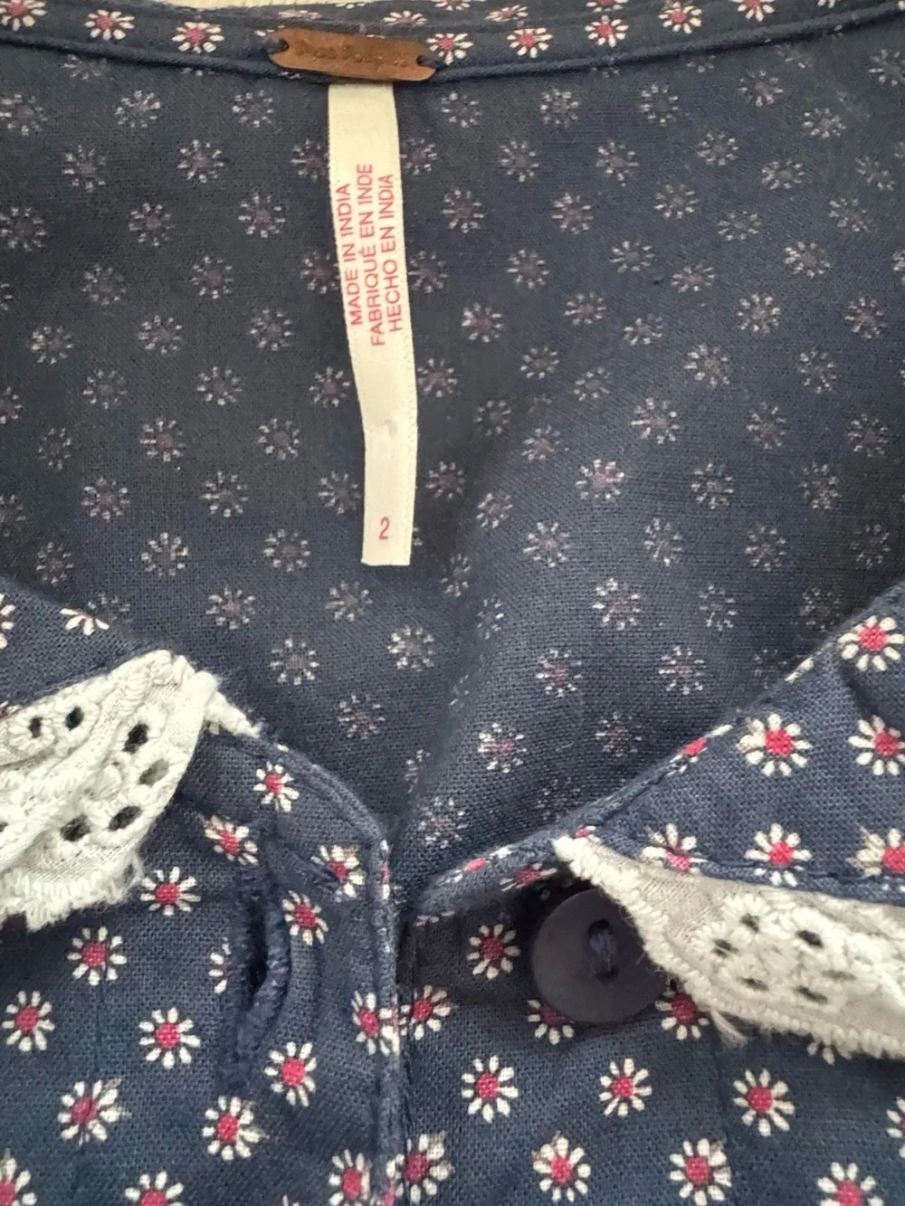 Free People Blue Floral Lace Trim Fit & Flare Short Dress Peter Pan Collar 2